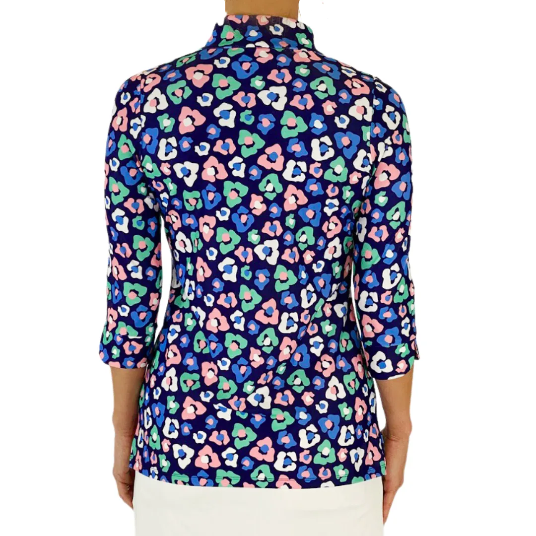 Largo Tunic Top in Floral Cheetah Navy