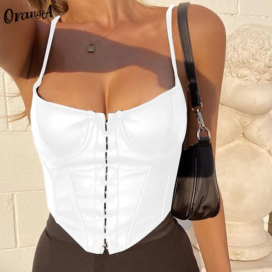 Leather Corset Top Sleeveless Solid