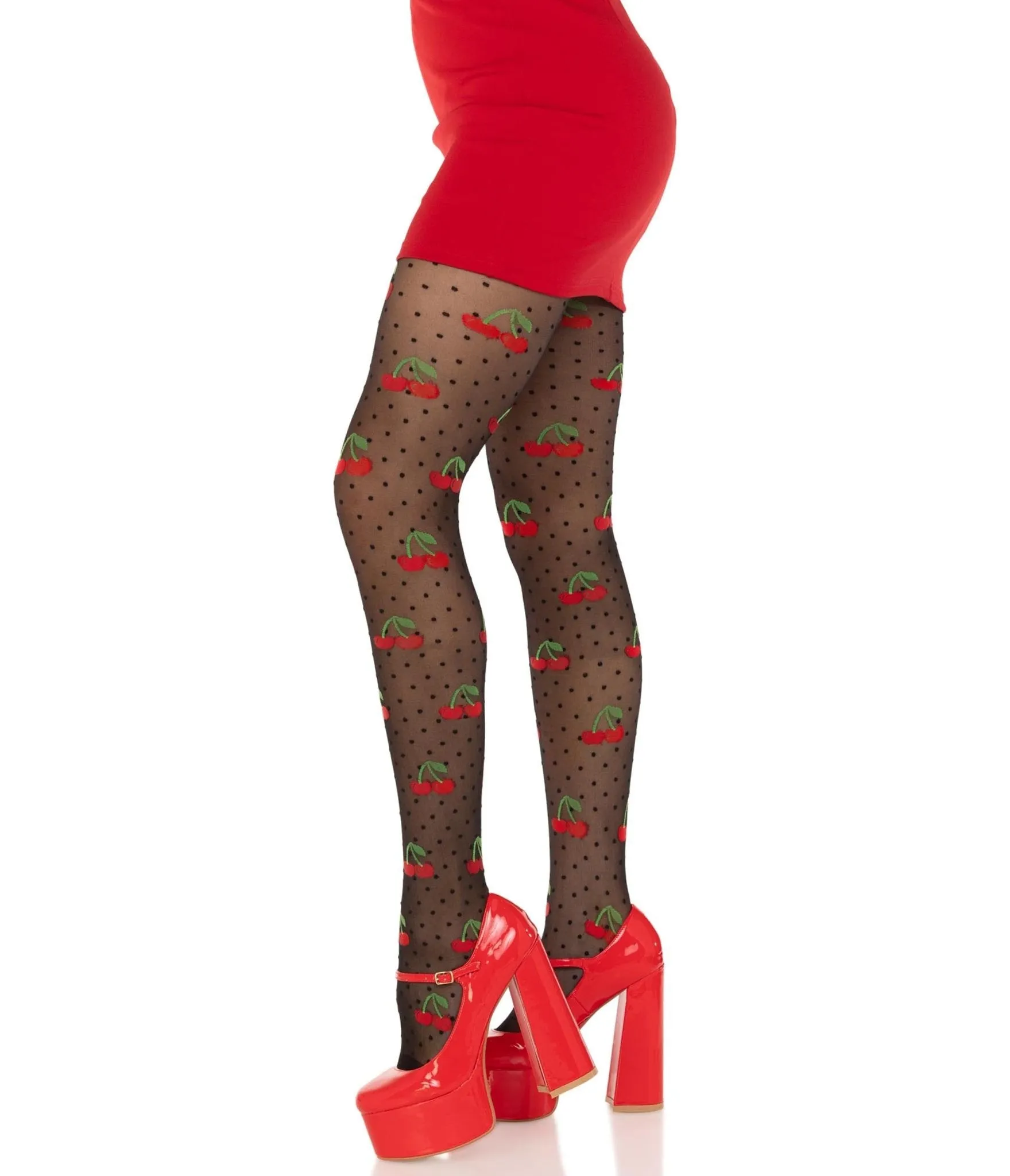 Leg Avenue Sheer Cherry Pie Polka Dot Tights