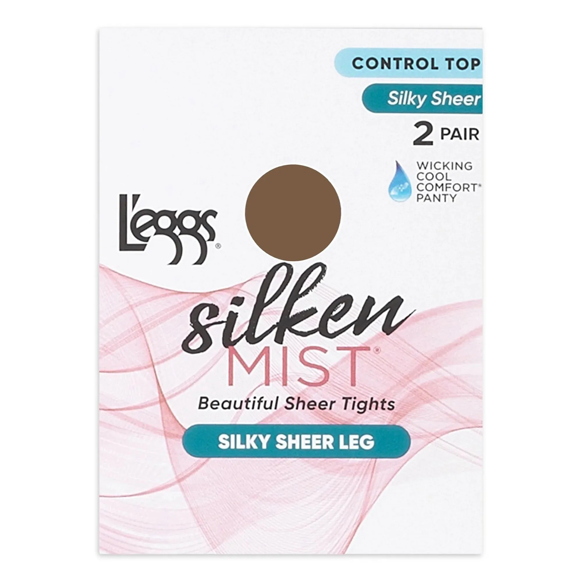L'eggs Women's Silken Mist Silky Sheer Leg Sheer Tights Wicking Cool Comfort® Control Top Sheer Toe, 2 Pair