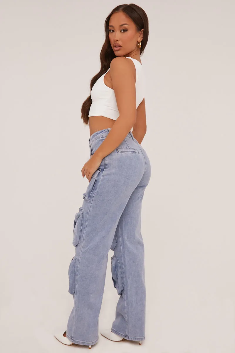 Light Blue Denim Cargo Trousers - Daisy