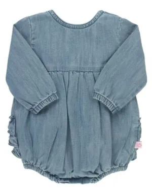 Light Wash Denim V-Back Bubble Romper