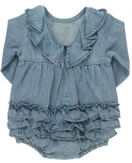 Light Wash Denim V-Back Bubble Romper
