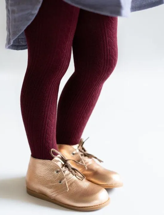 Little Stocking Co Cable Knit Tights - Wine