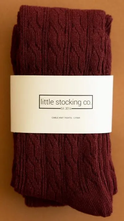 Little Stocking Co Cable Knit Tights - Wine