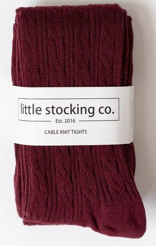 Little Stocking Co Cable Knit Tights - Wine