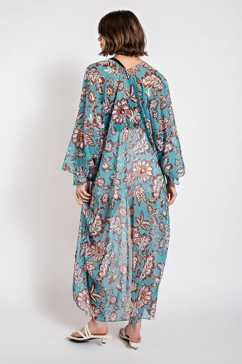 Long Sleeves Flower Kimono Duster