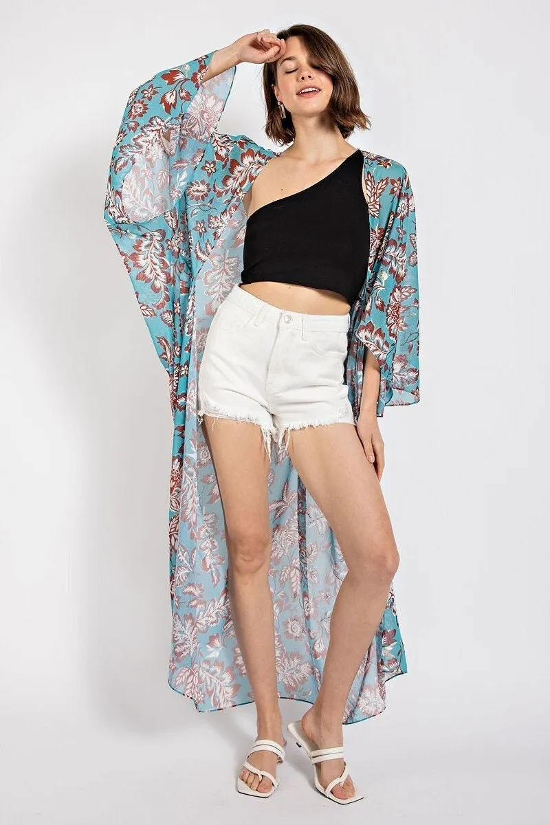 Long Sleeves Flower Kimono Duster