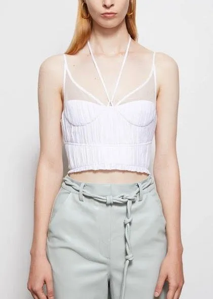 Lottie Plisse Poplin Bustier Crop Top (White)