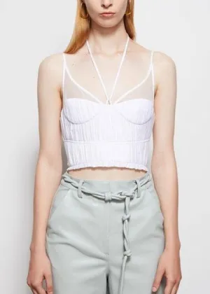 Lottie Plisse Poplin Bustier Crop Top (White)