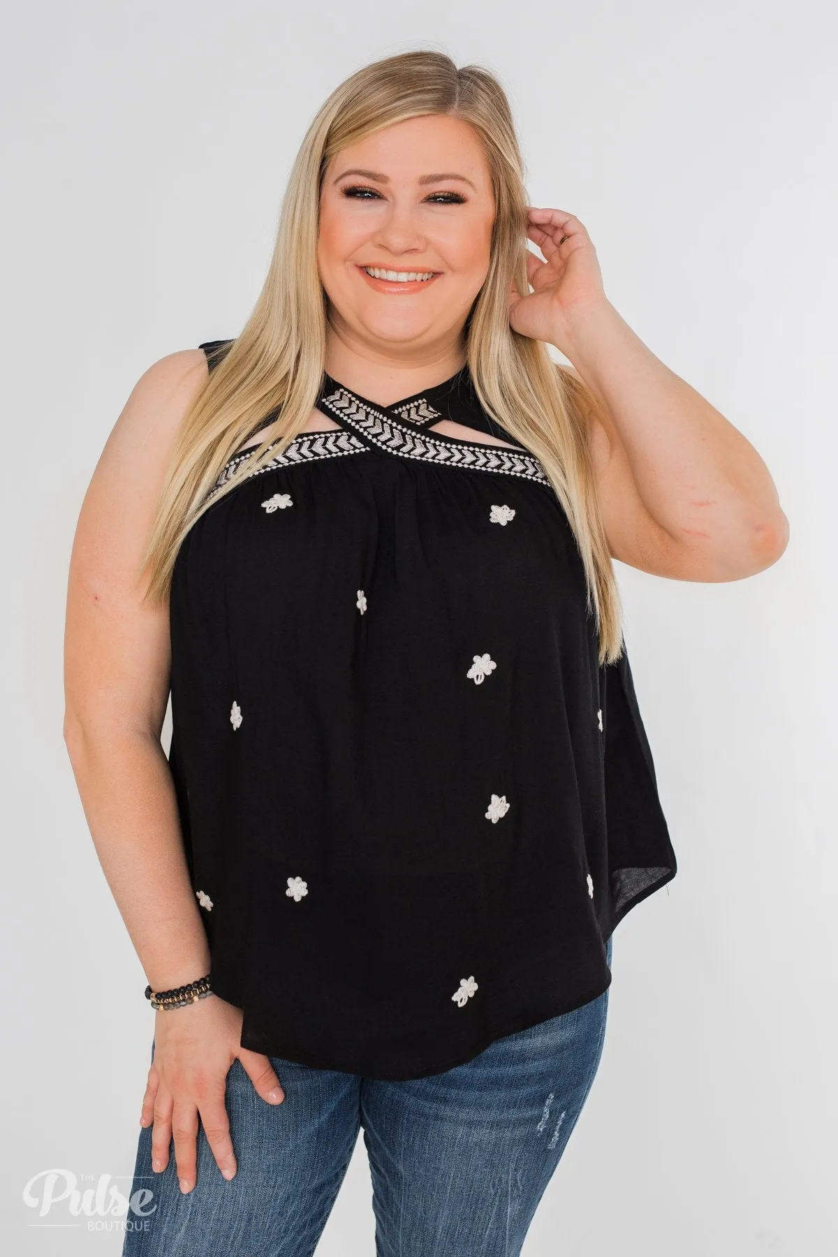 Lovely Nights Criss Cross Tank Top- Black