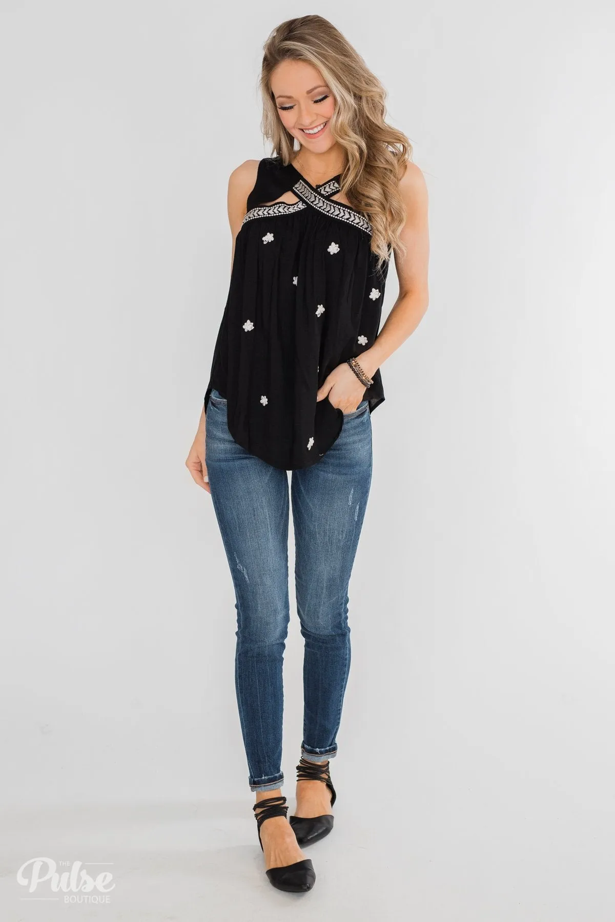 Lovely Nights Criss Cross Tank Top- Black