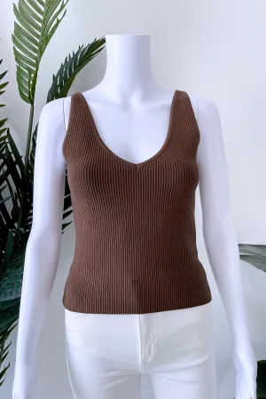 LUCY VNECK TANK TOP IN BROWN