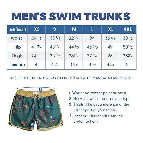 MaaMgic Mens Boys Short 80s 90s Vintage Swim Trunks with Mesh Lining Quick Dry Swimming Trunks Bathing Suits