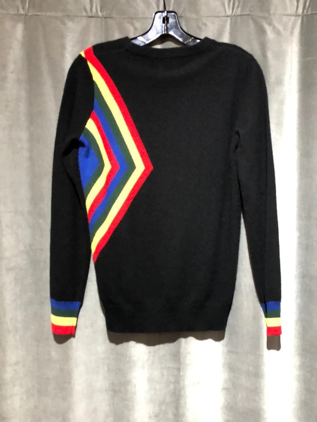 Madeleine Thompson black cashmere sweater with multicolored triangles