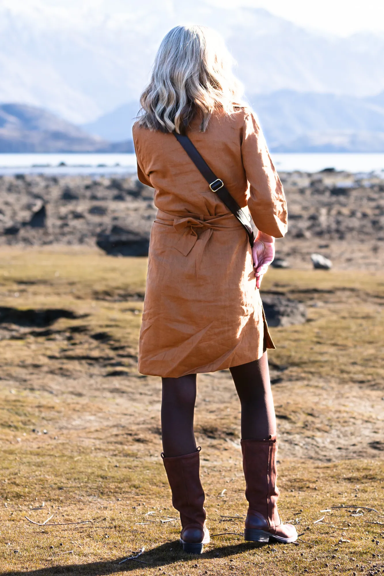'Margo' Linen Belt Dress - Cinnamon
