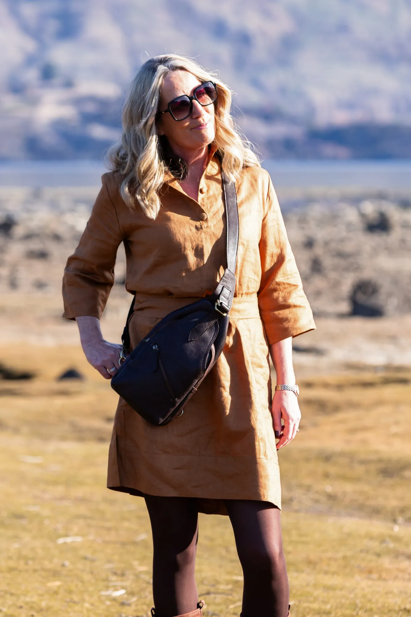 'Margo' Linen Belt Dress - Cinnamon