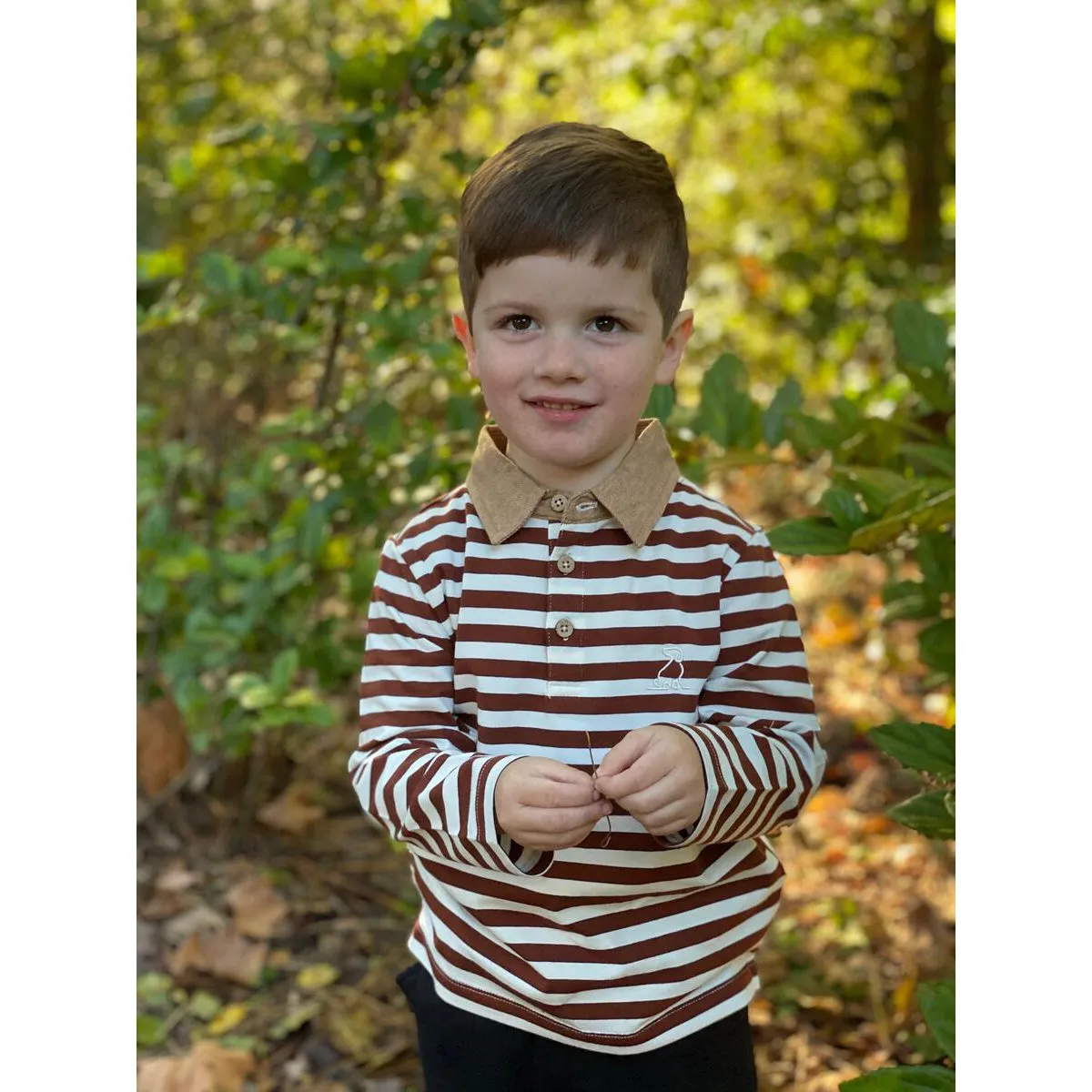 Me & Henry Waverly Polo - Brown/White Stripe