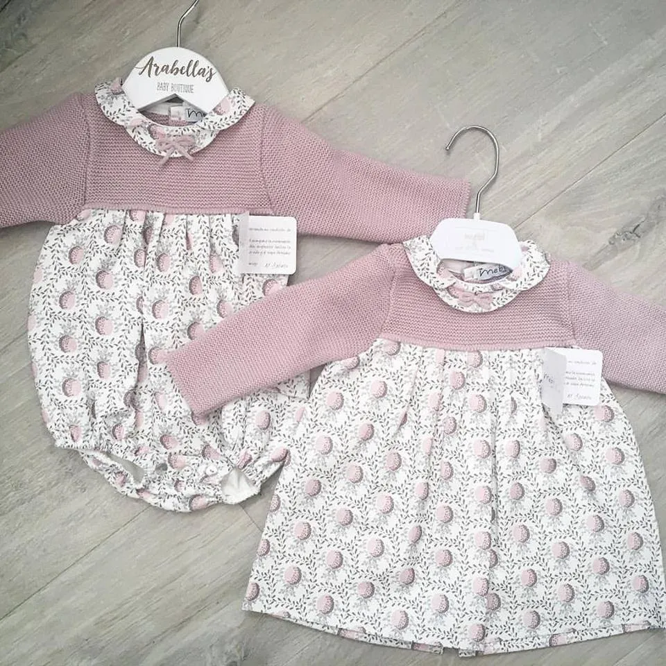 MEBI - Dusky Pink Dress with Floral Pattern