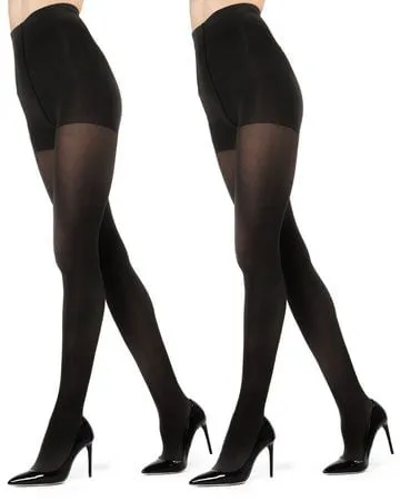 Memoi Ladies Microfiber Opaque 60 Denier Control Top Tights 2-Pack - Black MO-646