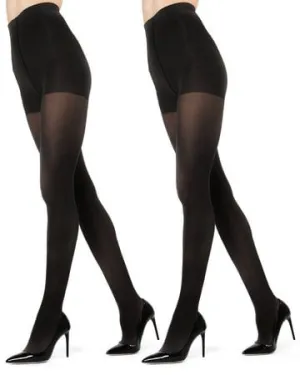 Memoi Ladies Microfiber Super Opaque 80 Denier Tights 2-Pack - Black MO-648