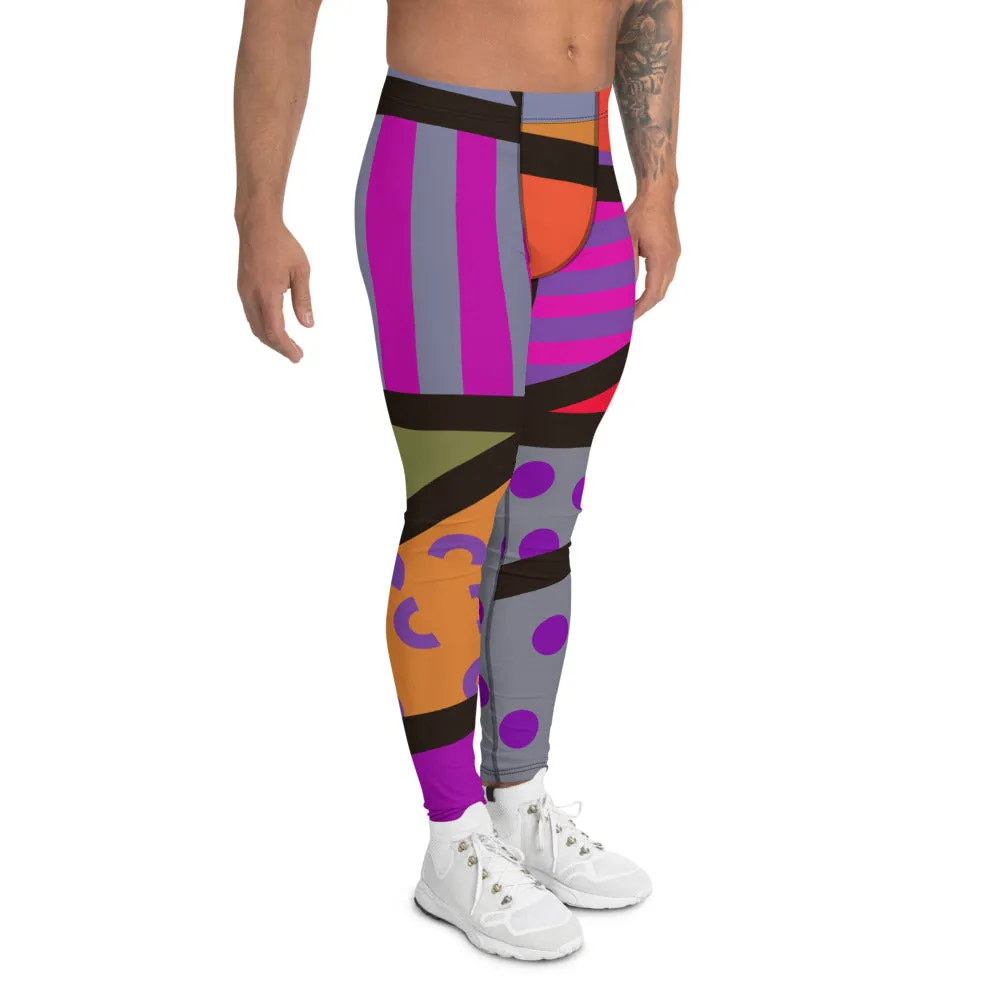 Mens Leggings, Memphis Harajuku Muted Purple