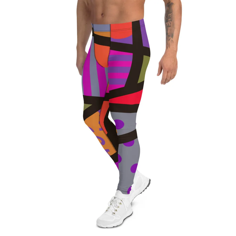 Mens Leggings, Memphis Harajuku Muted Purple