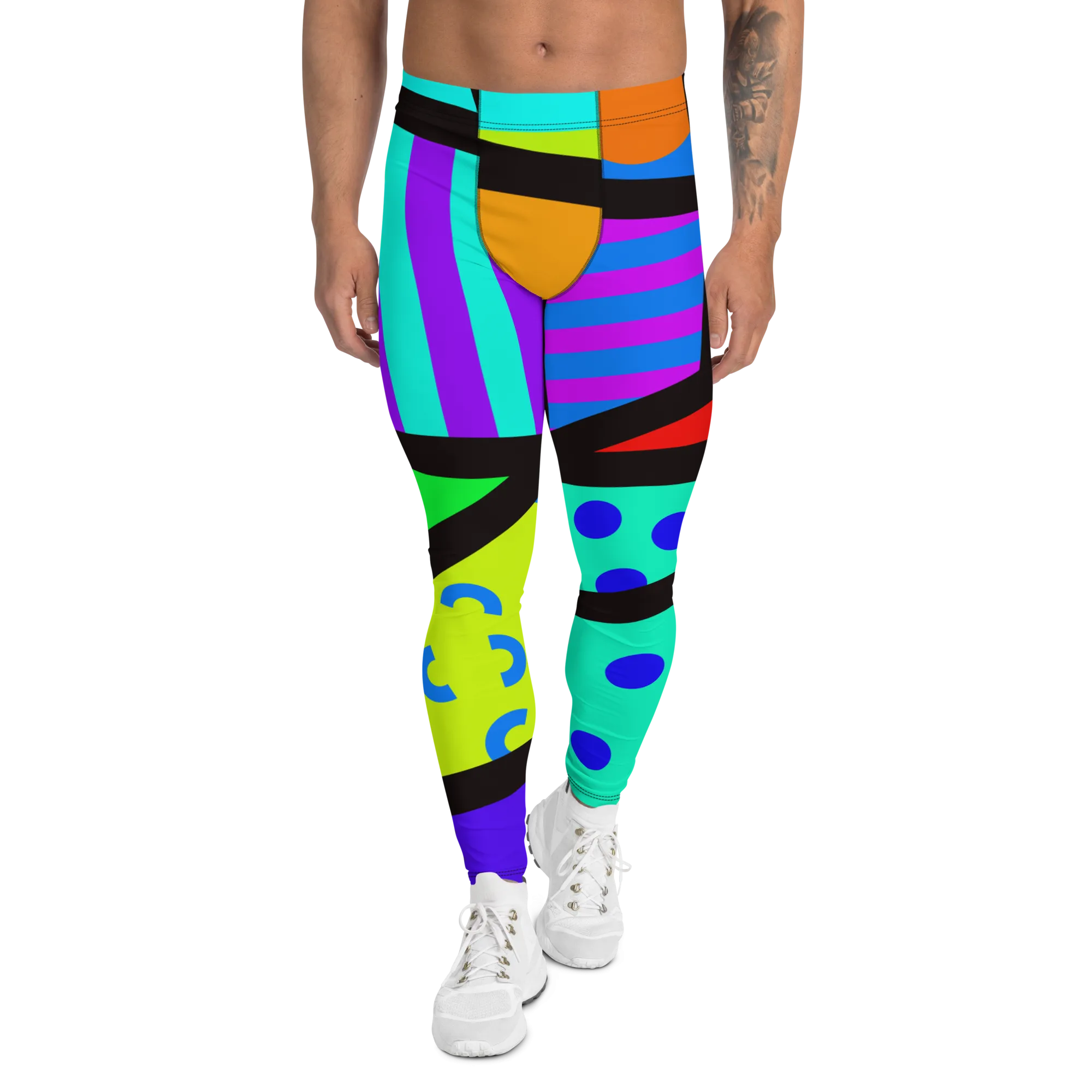 Mens Leggings, Memphis Harajuku Rainbow