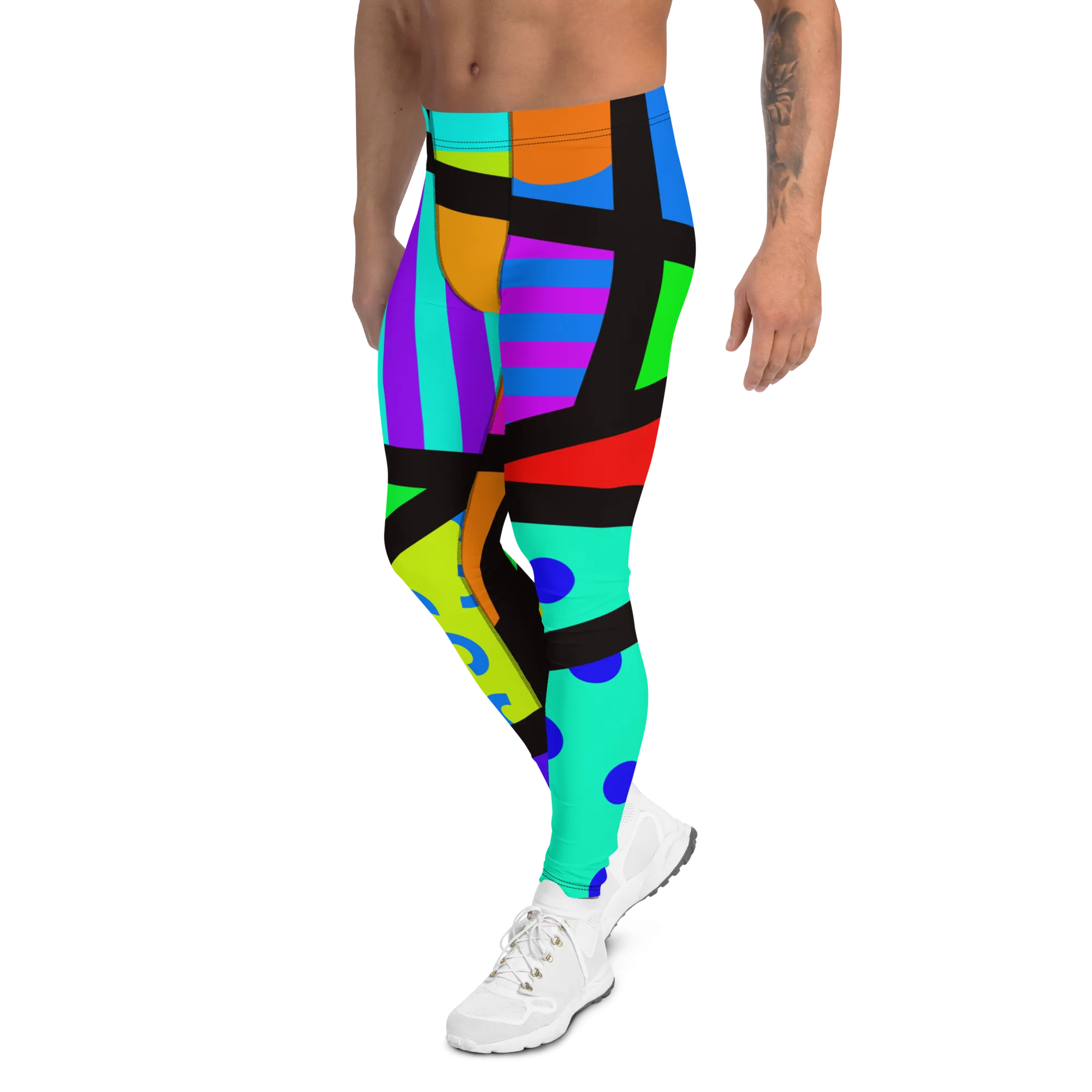 Mens Leggings, Memphis Harajuku Rainbow