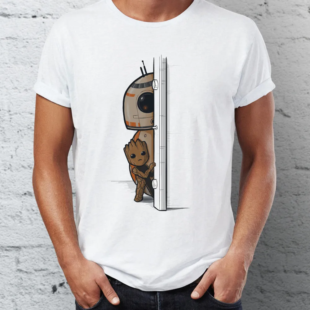 Men's T Shirt Best Pals in the Galaxy BB8 and Groot Star Wars Guardians Funny Crossover Artsy Tee