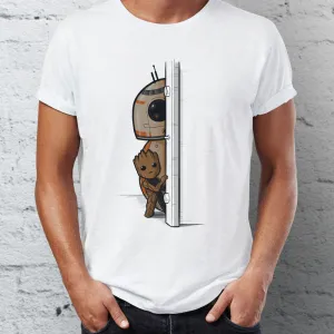 Men's T Shirt Best Pals in the Galaxy BB8 and Groot Star Wars Guardians Funny Crossover Artsy Tee