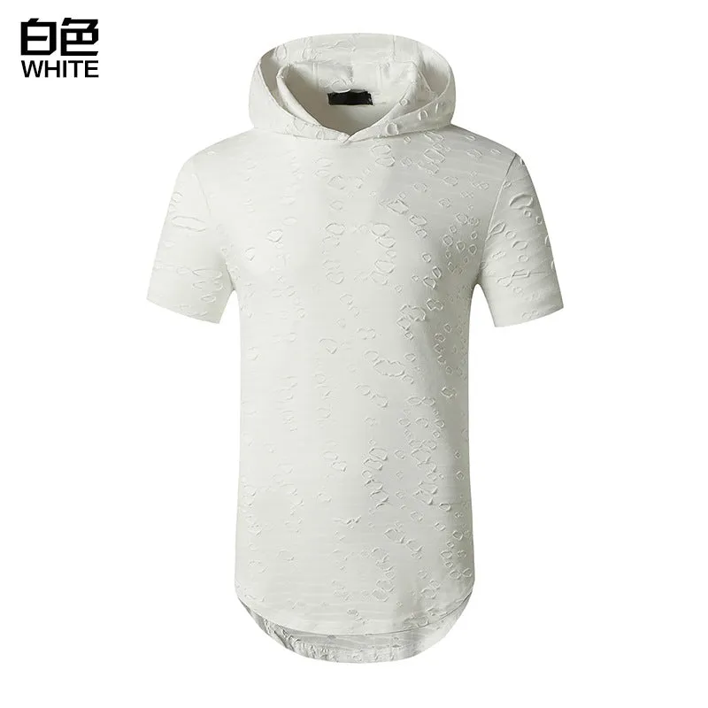 Men's Trend-Setters Hip-Hop Holes Long Hooded Round Neck T-shirt