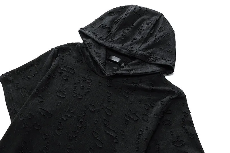 Men's Trend-Setters Hip-Hop Holes Long Hooded Round Neck T-shirt