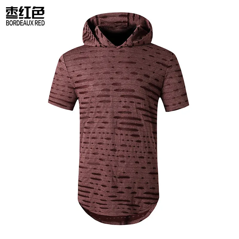 Men's Trend-Setters Hip-Hop Holes Long Hooded Round Neck T-shirt
