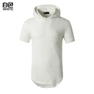 Men's Trend-Setters Hip-Hop Holes Long Hooded Round Neck T-shirt