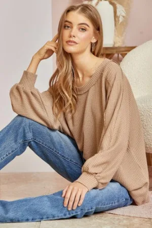 Mocha Waffle Round Neck Tunic Top