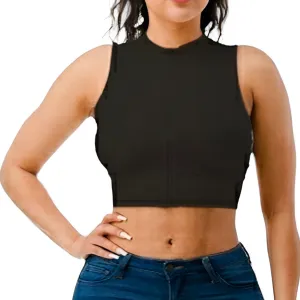 Mock Neck Crop Sport Tank Top w/ Front Zip