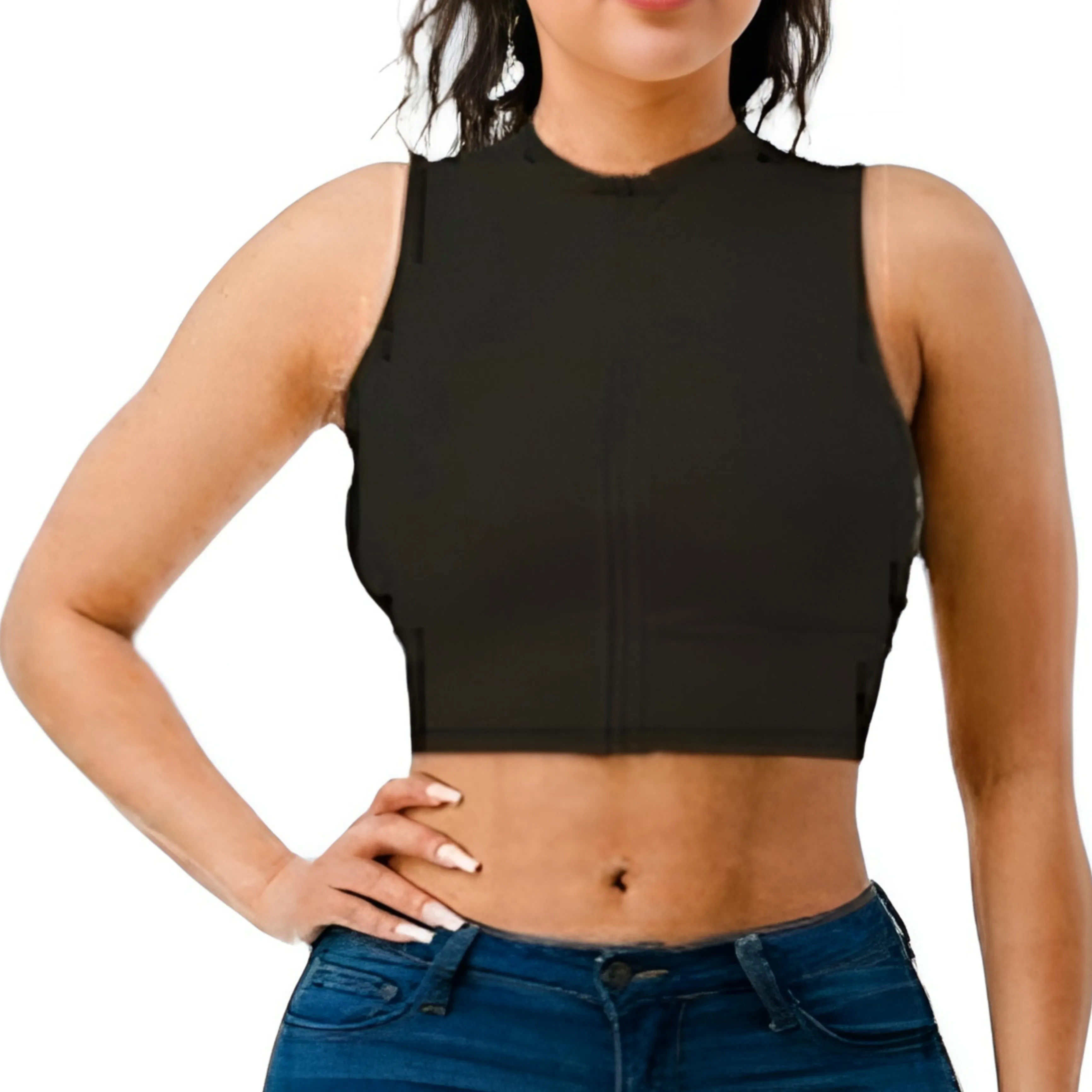 Mock Neck Crop Sport Tank Top w/ Front Zip