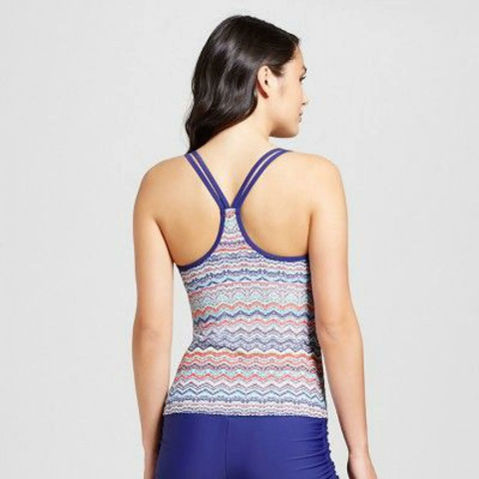 Mossimo Women's Patterned Racerback Tankini Swim Top Blue Small