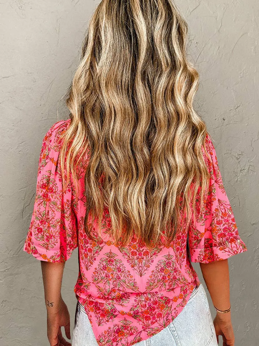 Multicolor Floral Print Short Sleeve Loose blouse