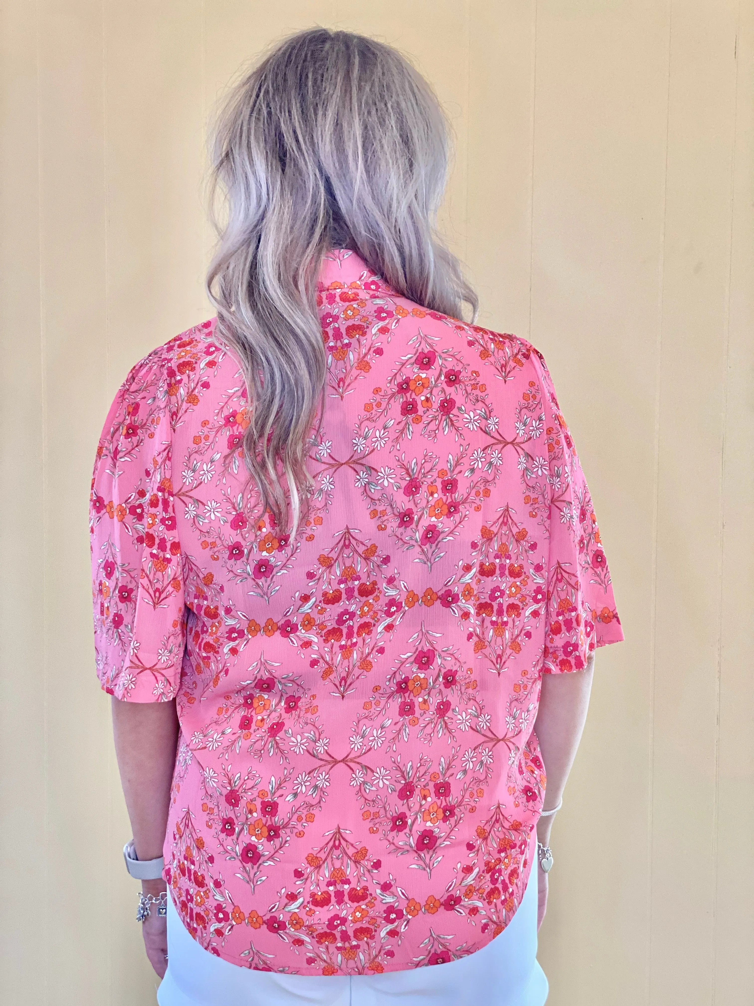 Multicolor Floral Print Short Sleeve Loose blouse
