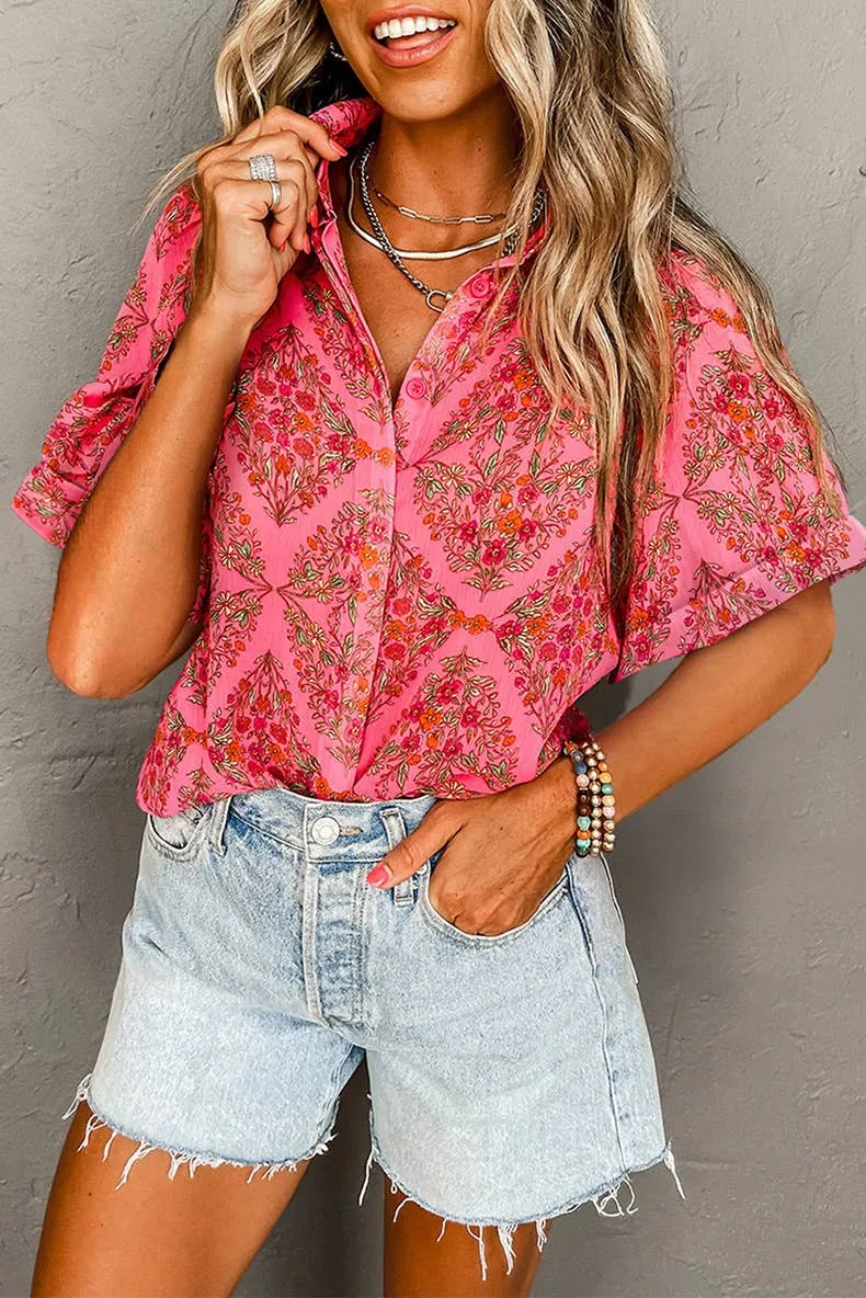 Multicolor Floral Print Short Sleeve Loose blouse