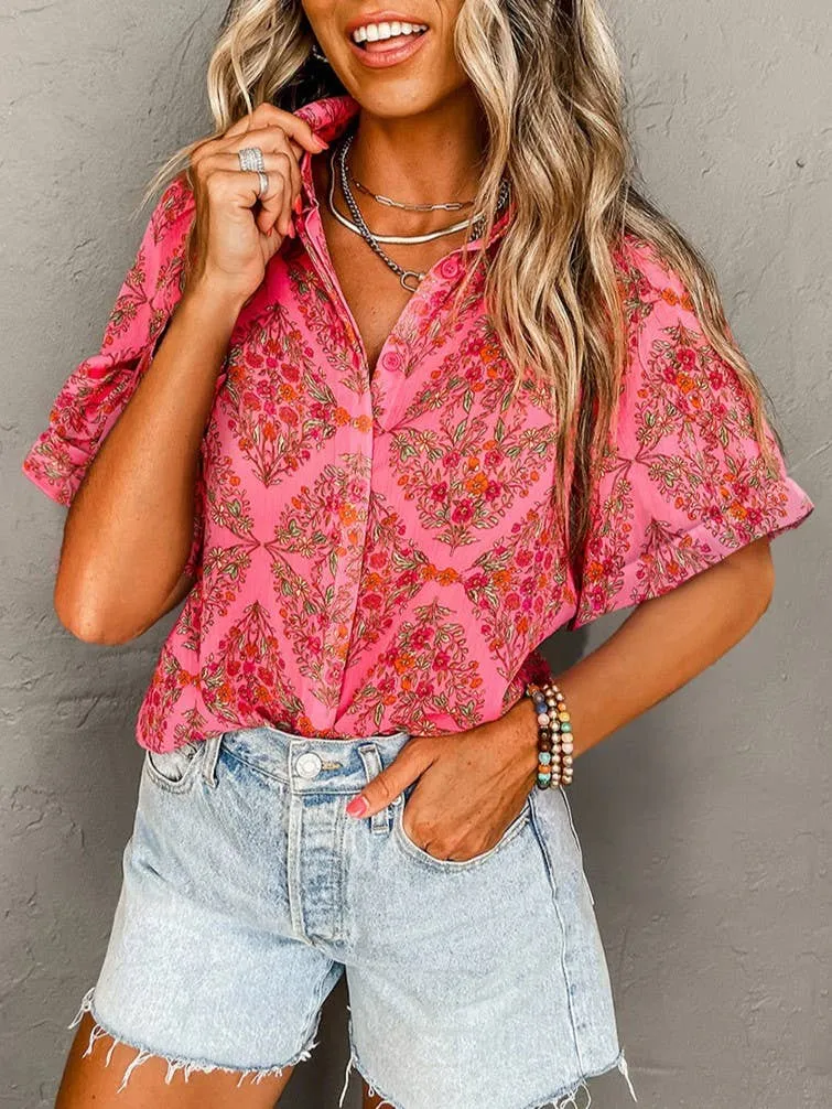Multicolor Floral Print Short Sleeve Loose blouse