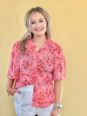 Multicolor Floral Print Short Sleeve Loose blouse