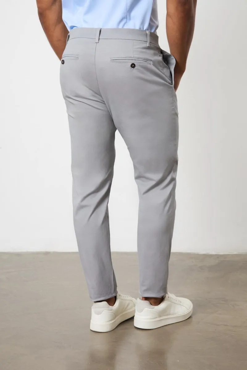 Muscle Fit Cotton Stretch Chino Trouser in Pale Grey