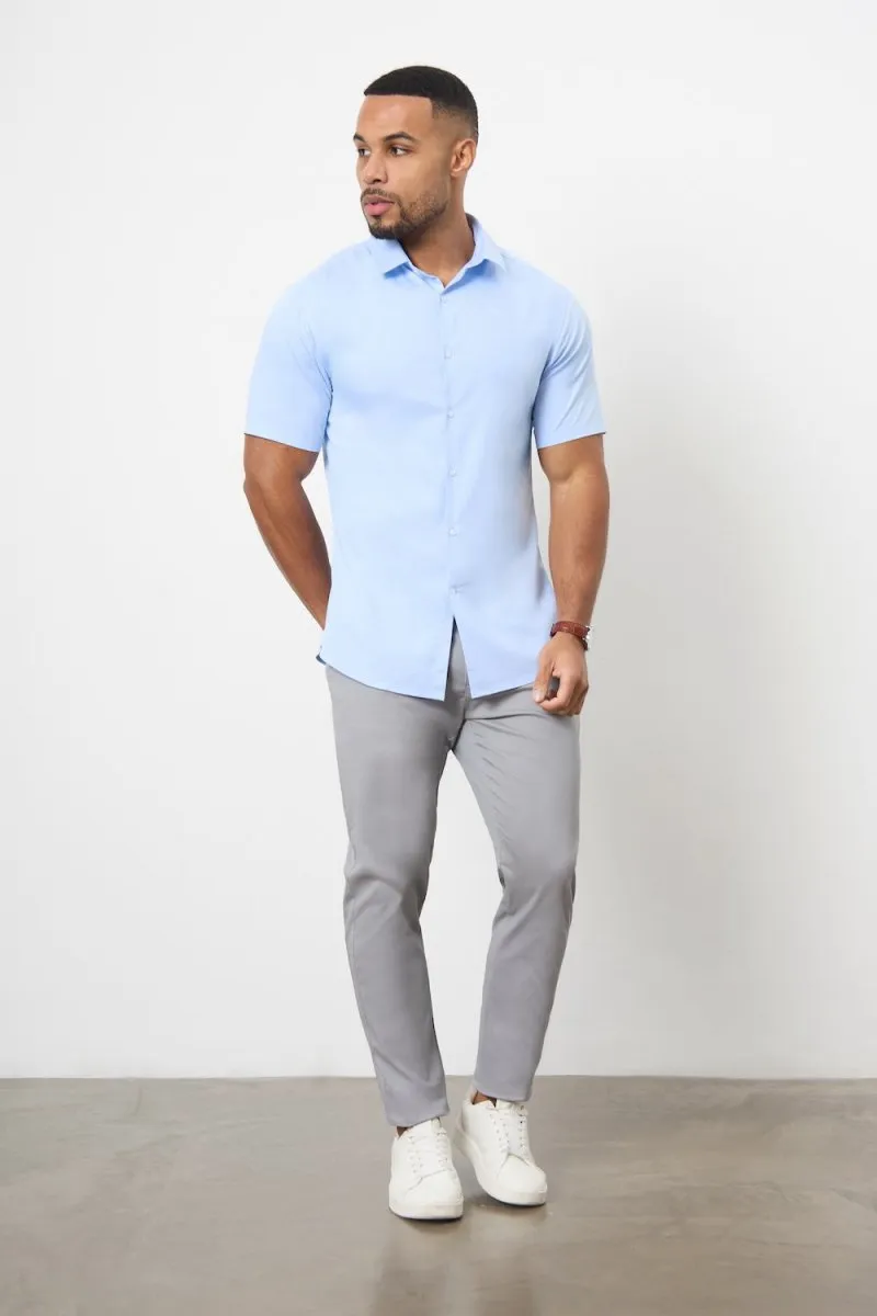 Muscle Fit Cotton Stretch Chino Trouser in Pale Grey