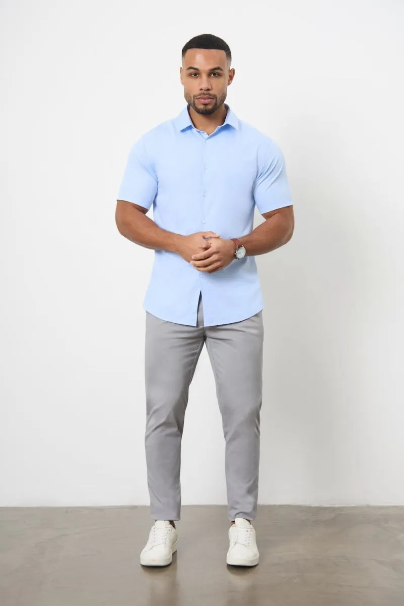 Muscle Fit Cotton Stretch Chino Trouser in Pale Grey