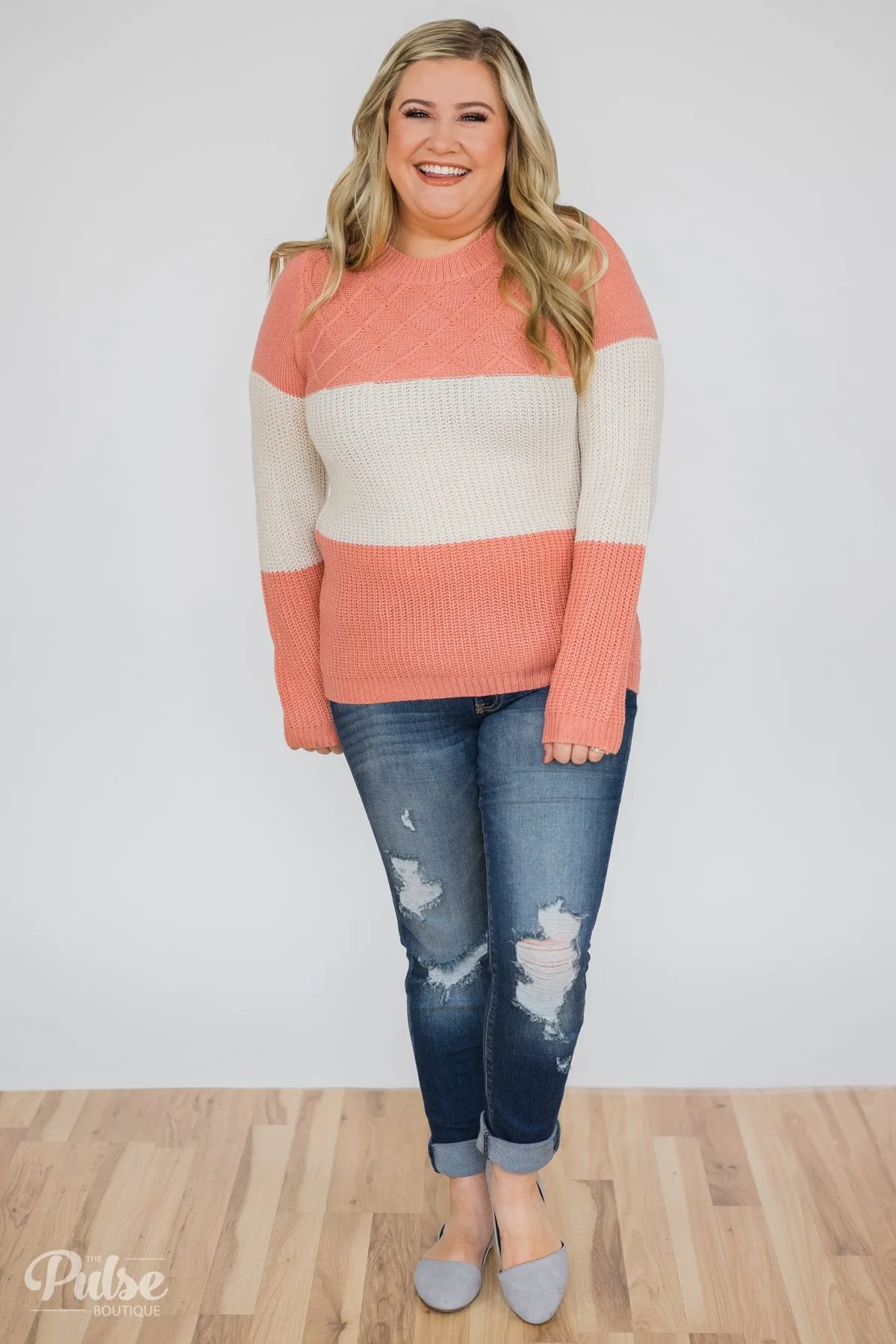 My Kind of Knitted Sweater- Peach & Cream