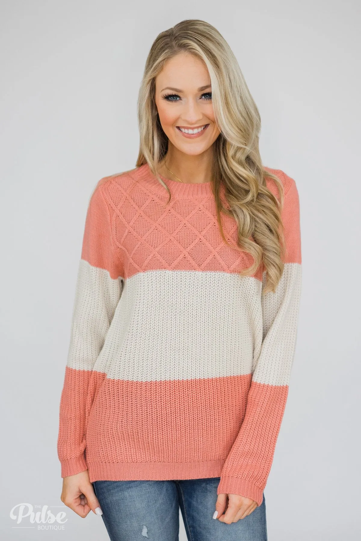 My Kind of Knitted Sweater- Peach & Cream