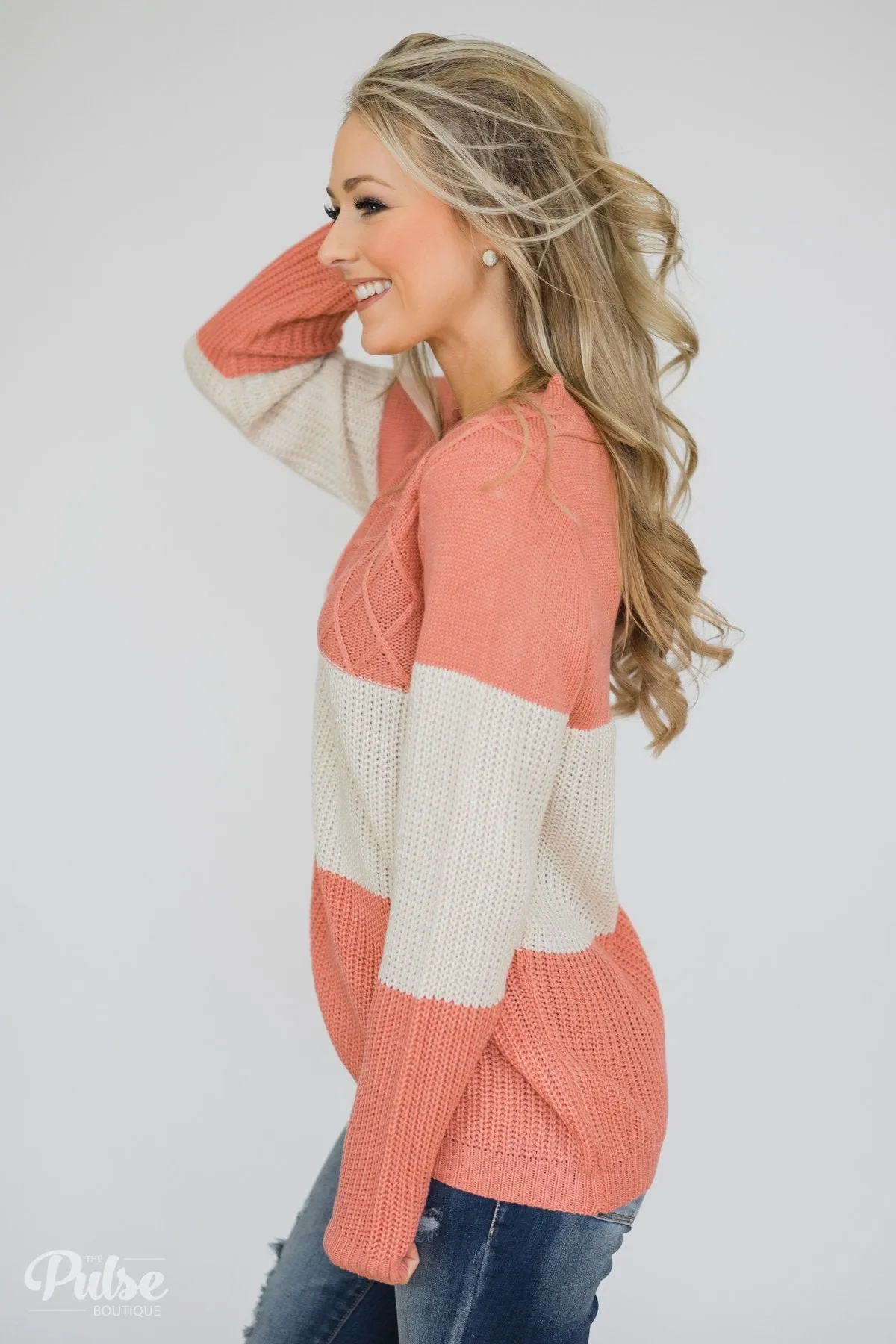 My Kind of Knitted Sweater- Peach & Cream